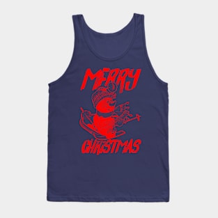 Skiing Snowman - Merry Christmas - Red Tank Top